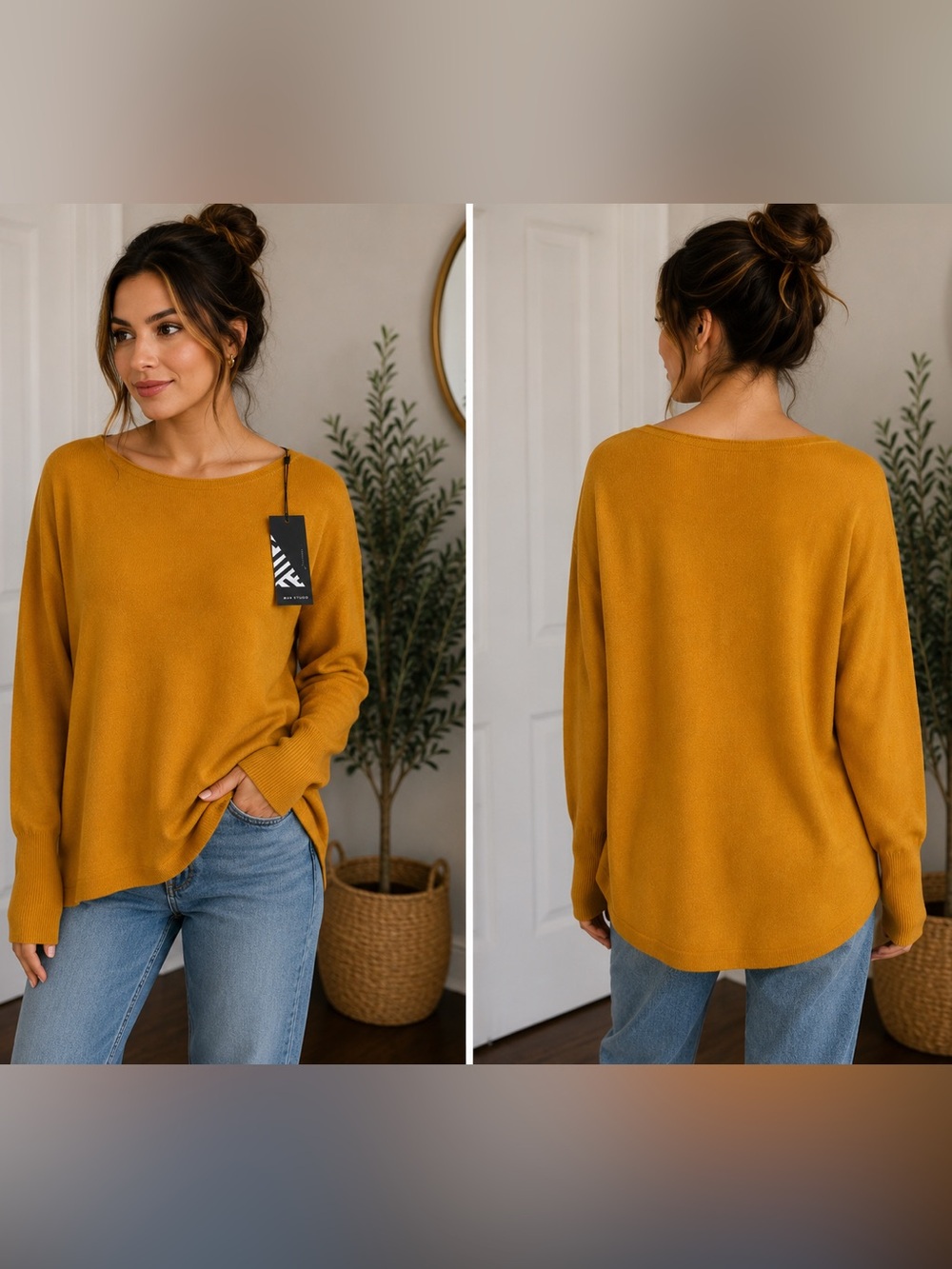 Mustard Max Studio 100% Extra Fine Metino Wool Sweater XL